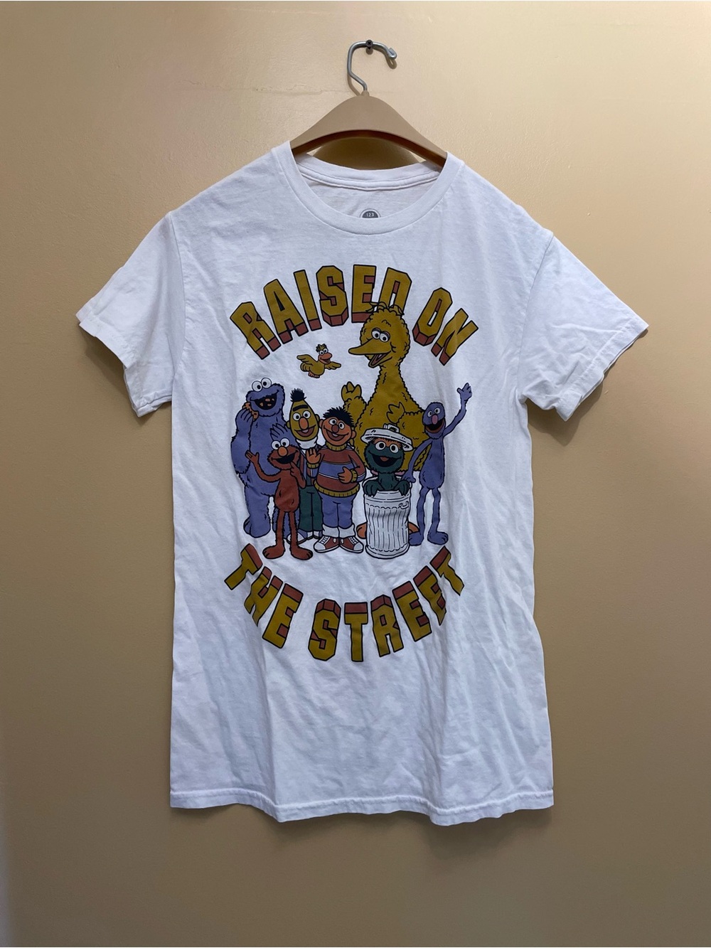 Sesame Street "Raised On The Street" White Graphic Tee- SIZE Small